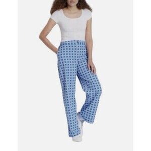 Wild Fable Blue Checkered Print Floral Elastic Waist Wide Leg Pants Size Medium